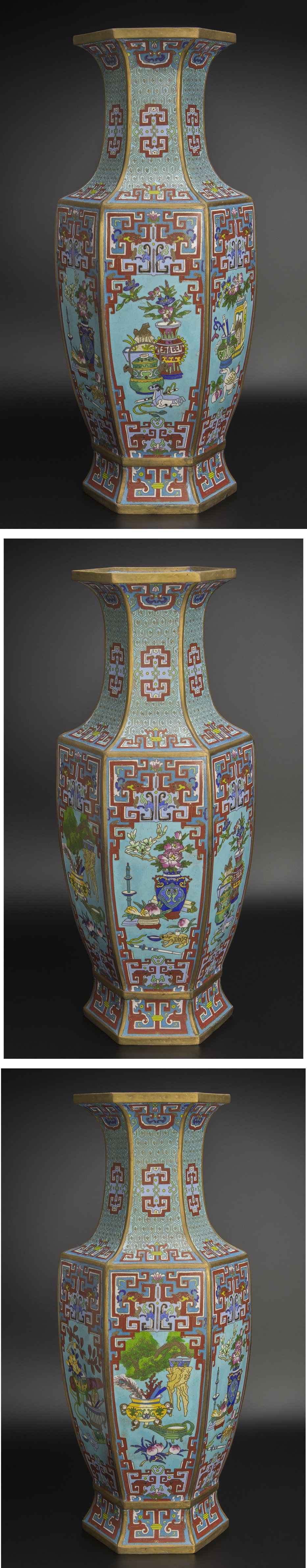 低価高評価清 掐丝珐琅动物花卉紋六方瓶 中国 古美術 その他