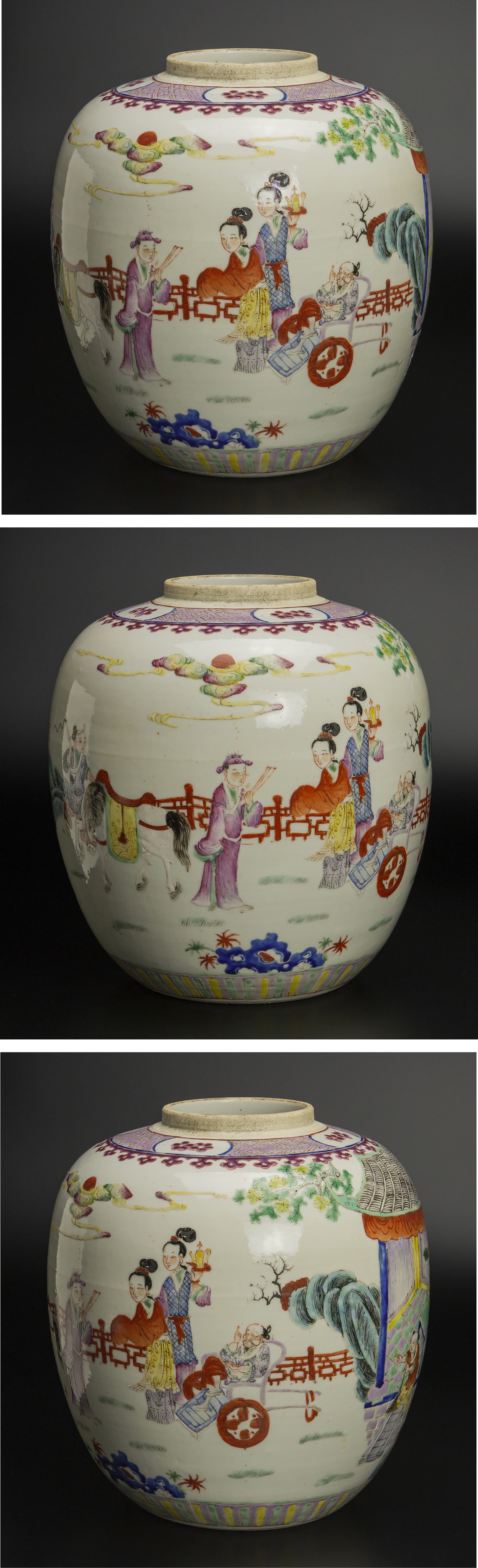 即出荷可清 粉彩人物紋罐 共箱 中国 古美術 清