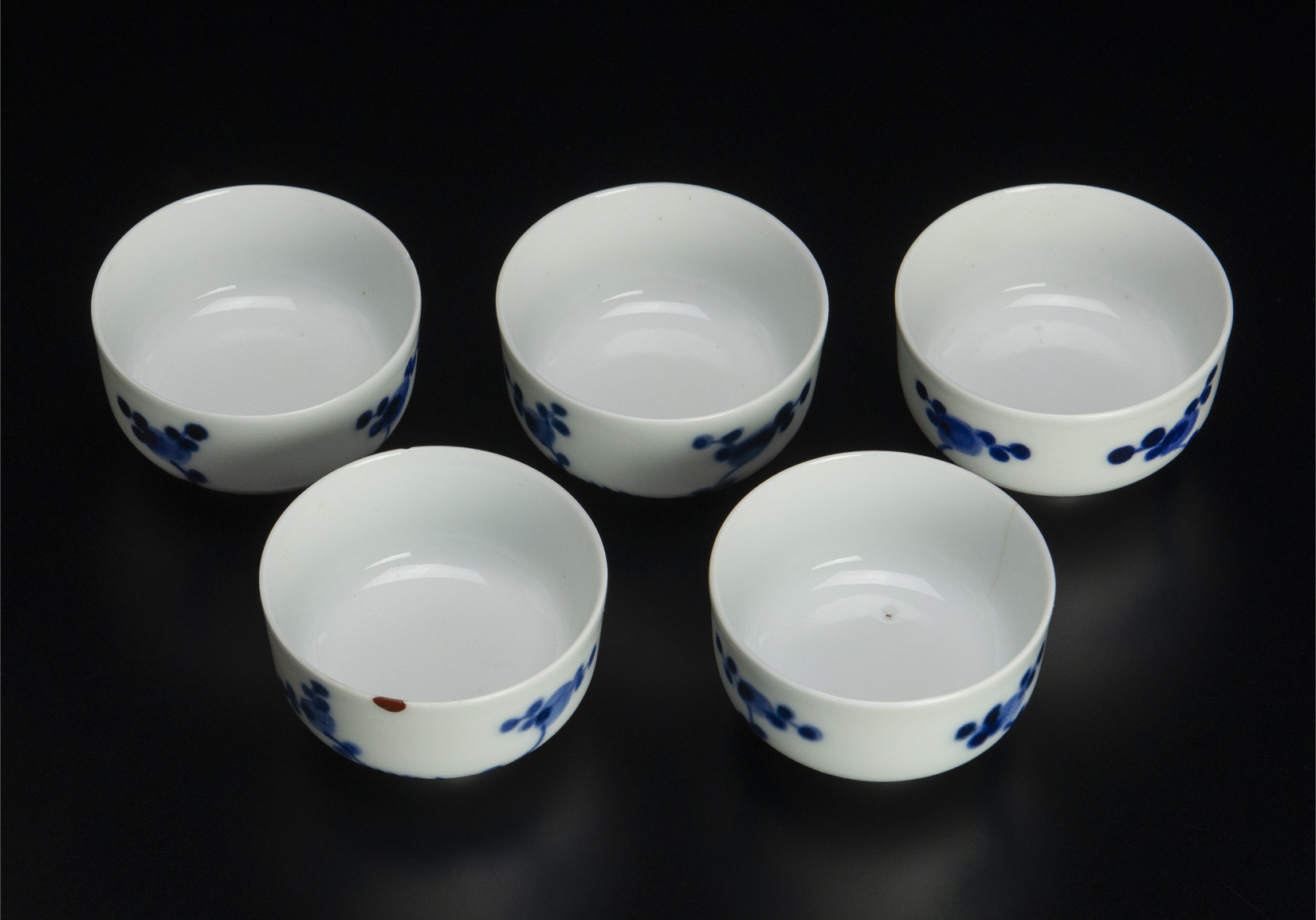 最上の品質な 共箱 五客 青花煎茶杯 清 なづな文 古美術 中国 清 