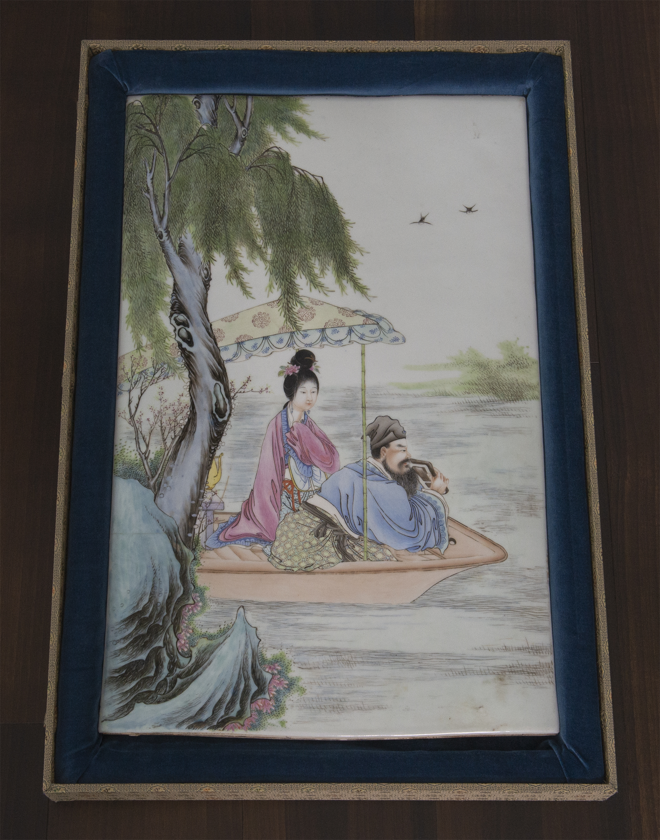 日本直売清 粉彩人物瓷板 中国 古美術 清