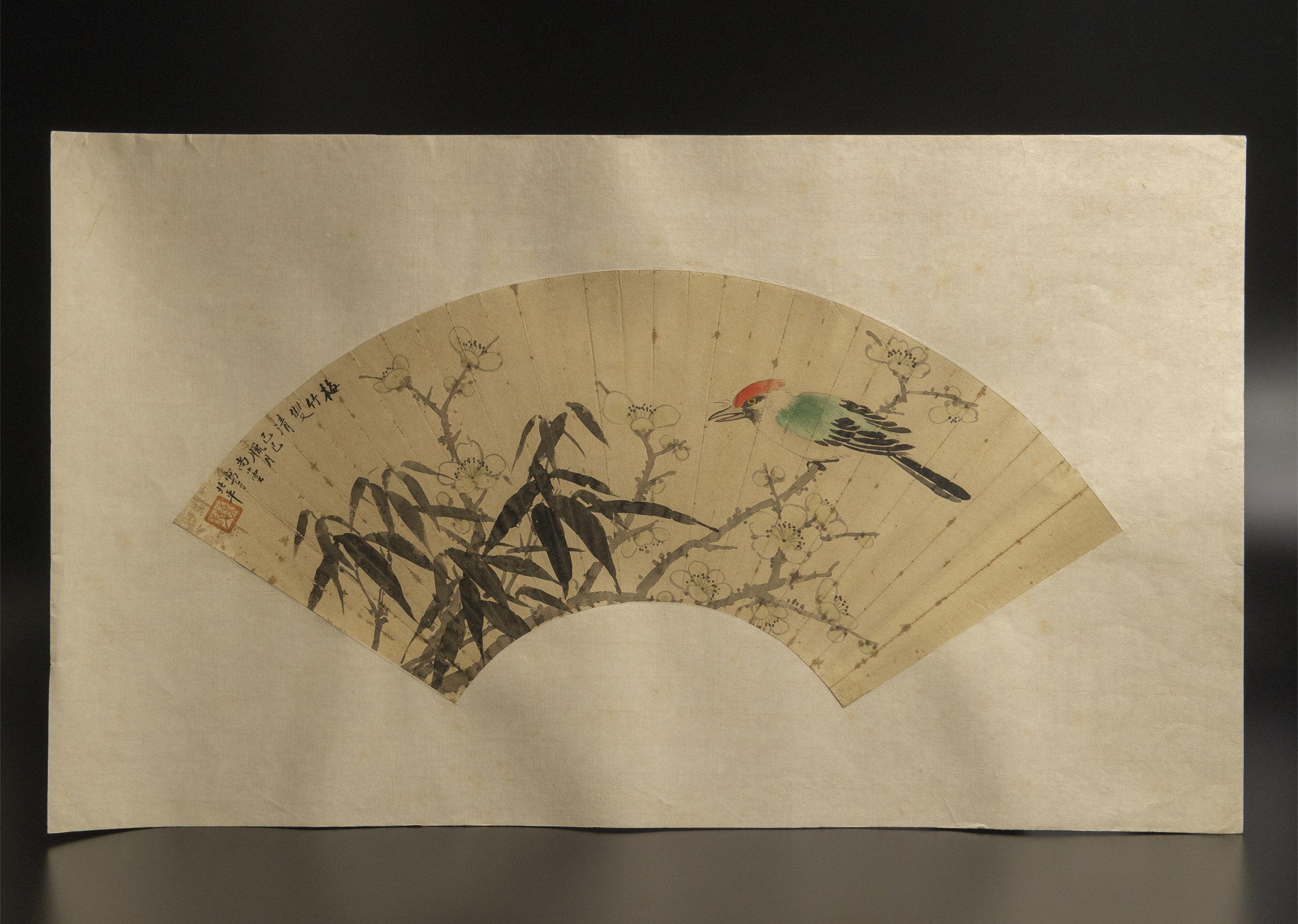 胡公寿 （款） 花鳥 扇面 鏡心 模写 古画 中国 絵画-