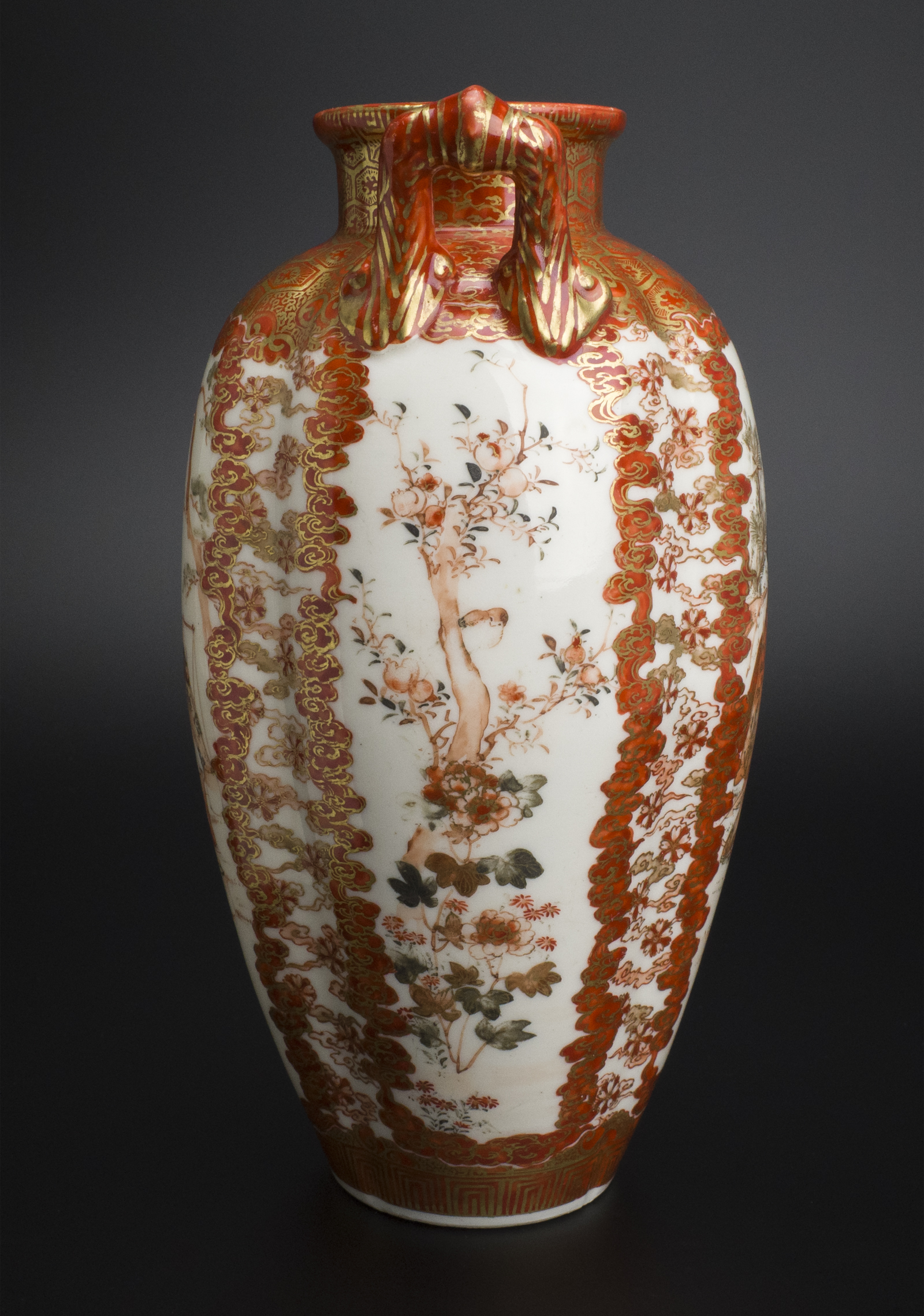 値段加賀九谷綿野製 金彩人物紋瓶 明治時代 古美術 花器、壷