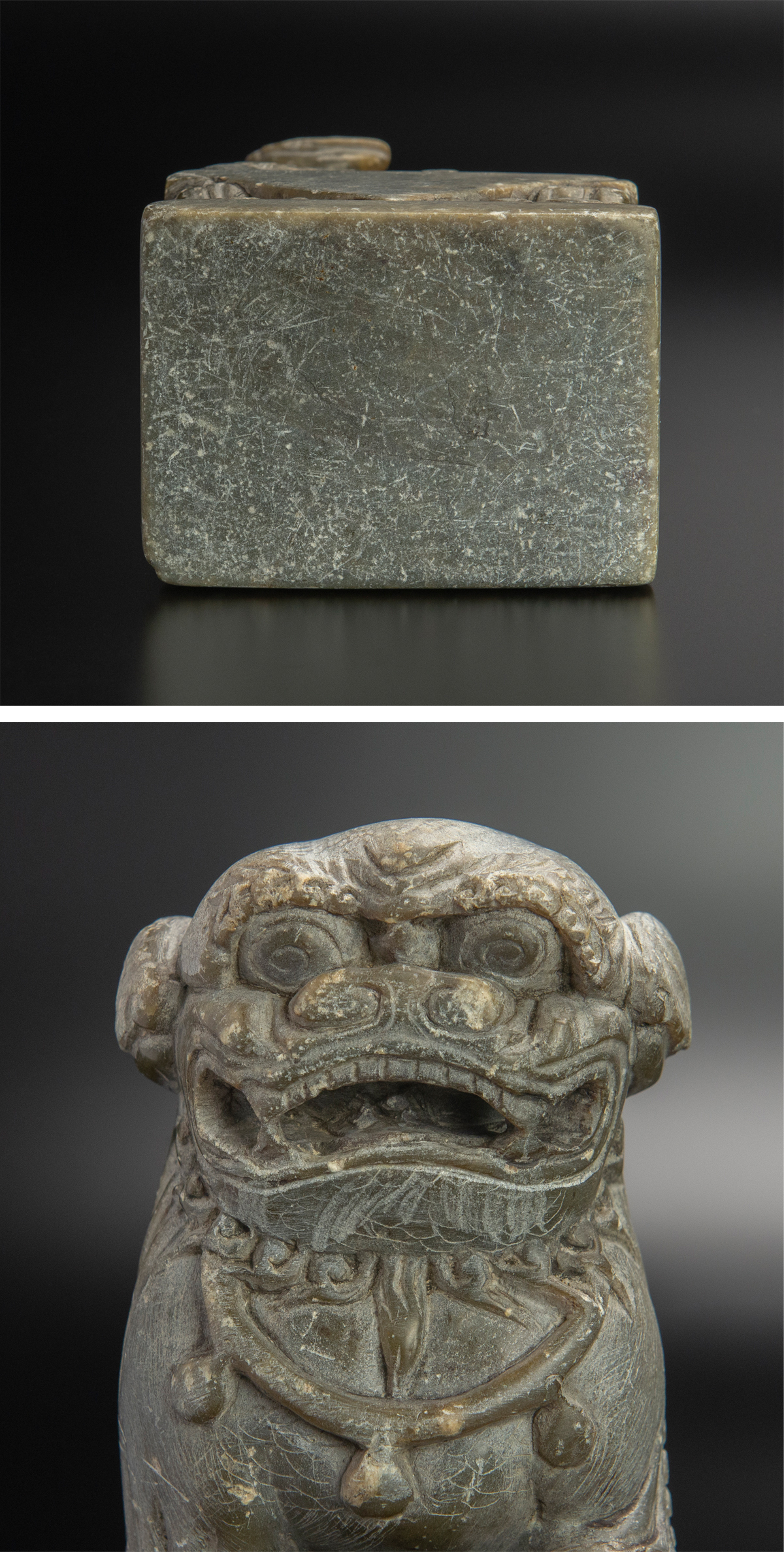 清 石雕獅坐像 共箱 中国 古美術