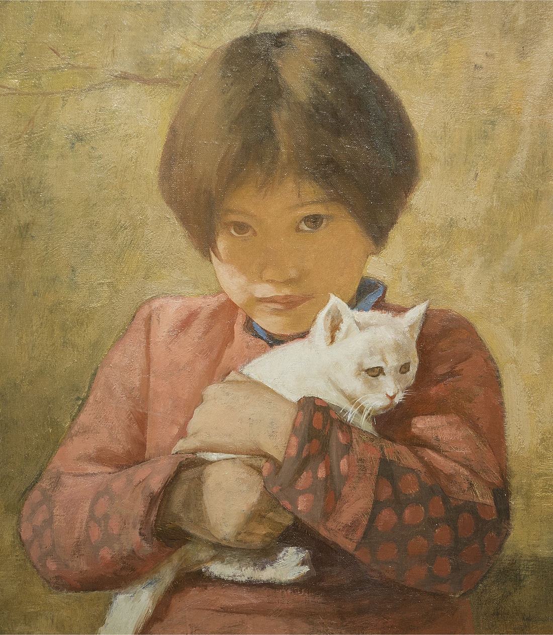 刘仁杰 1991年作 女孩与猫 油画 中国嘉德拍卖出品作 真作